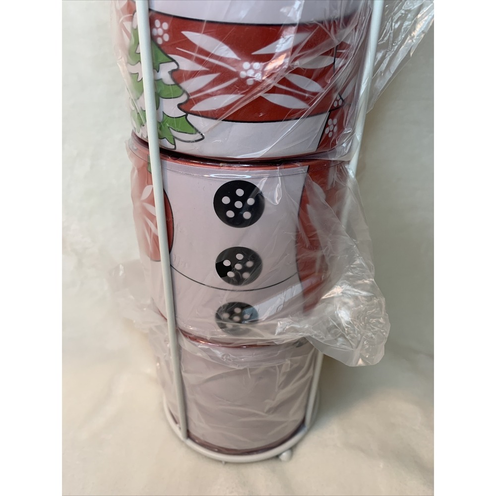 Temp-tations Set of 4 Winter Whimsy Stacking Mugs w/ Wire Stand in Snowman NEW - Picture 4 of 12